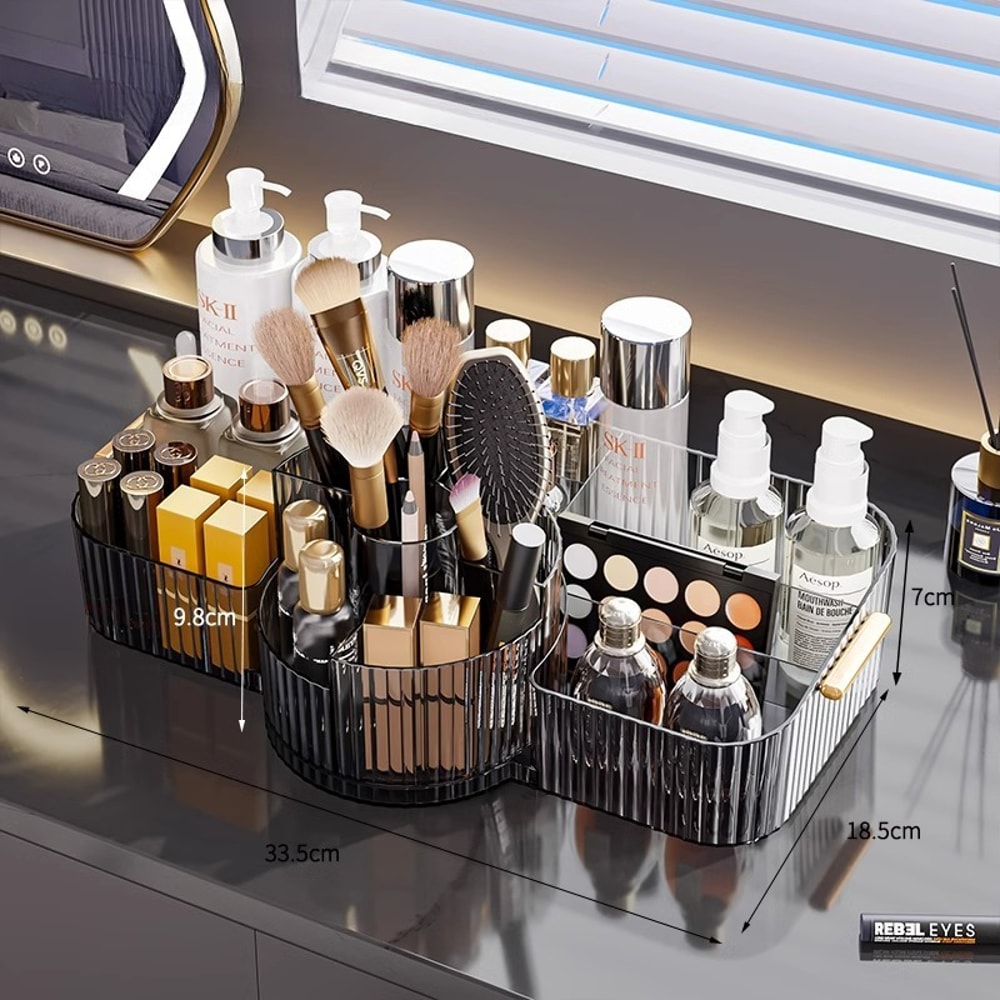 Rotating Acrylic Cosmetics Storage Box Large Capacity Organizer for Makeup Brushes & Lipstick