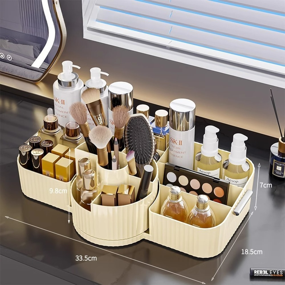 Rotating Acrylic Cosmetics Storage Box Large Capacity Organizer for Makeup Brushes & Lipstick