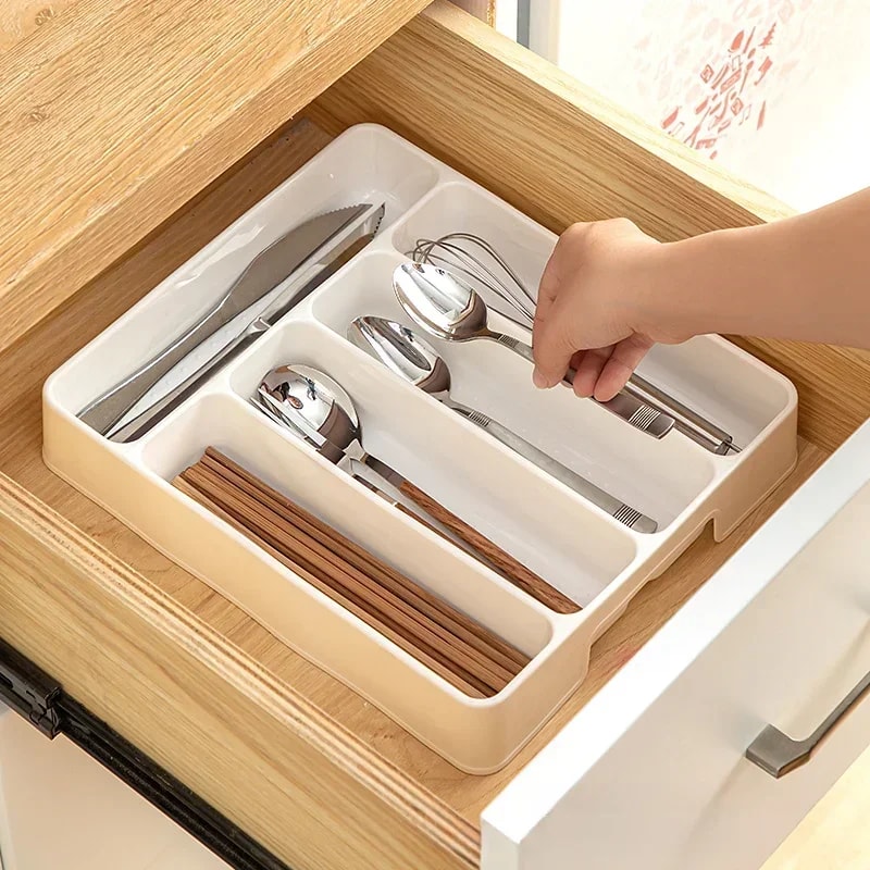 Easy-Clean Cutlery Organizer Tray for Home Kitchen Spoon & Fork Divider Box