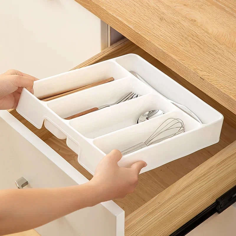 Easy-Clean Cutlery Organizer Tray for Home Kitchen Spoon & Fork Divider Box