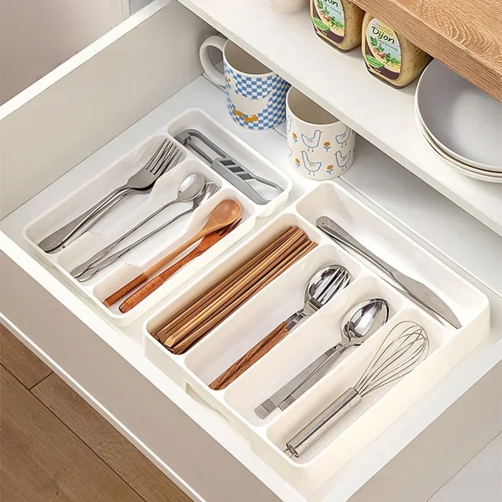 Easy-Clean Cutlery Organizer Tray for Home Kitchen Spoon & Fork Divider Box