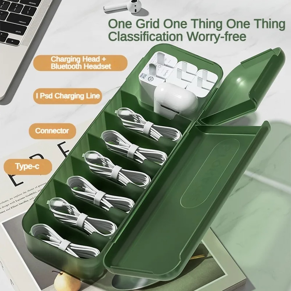Cable Storage Box Organizer with Compartments Reusable Data Cable Storage Case for Home or Travel