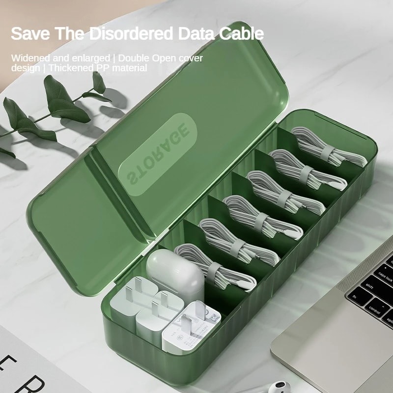 Cable Storage Box Organizer with Compartments Reusable Data Cable Storage Case for Home or Travel