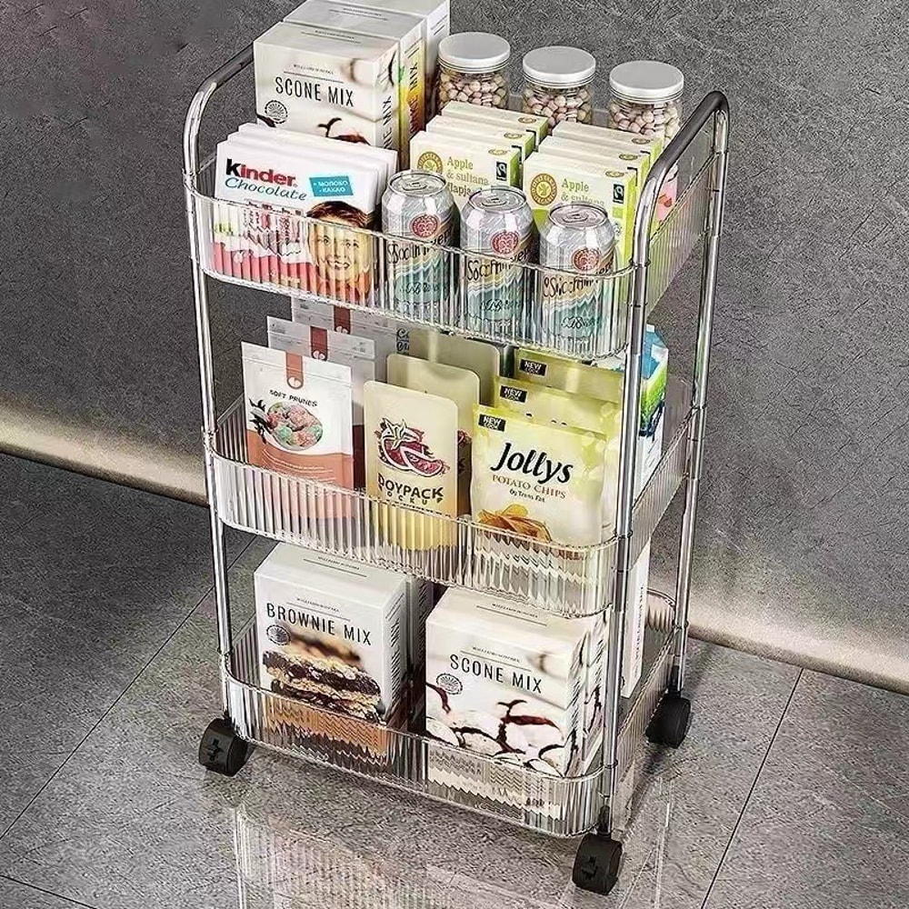 Multilayer Transparent Acrylic Storage Trolley with Wheels Mobile Shelf for Living Room, Bathroom & Snacks