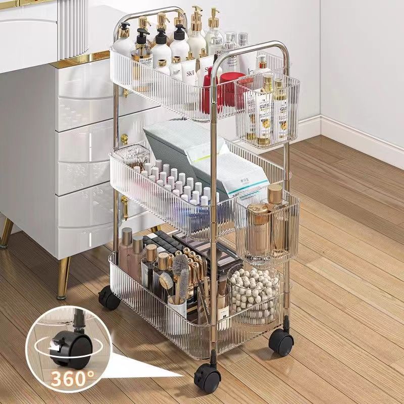 Multilayer Transparent Acrylic Storage Trolley with Wheels Mobile Shelf for Living Room, Bathroom & Snacks