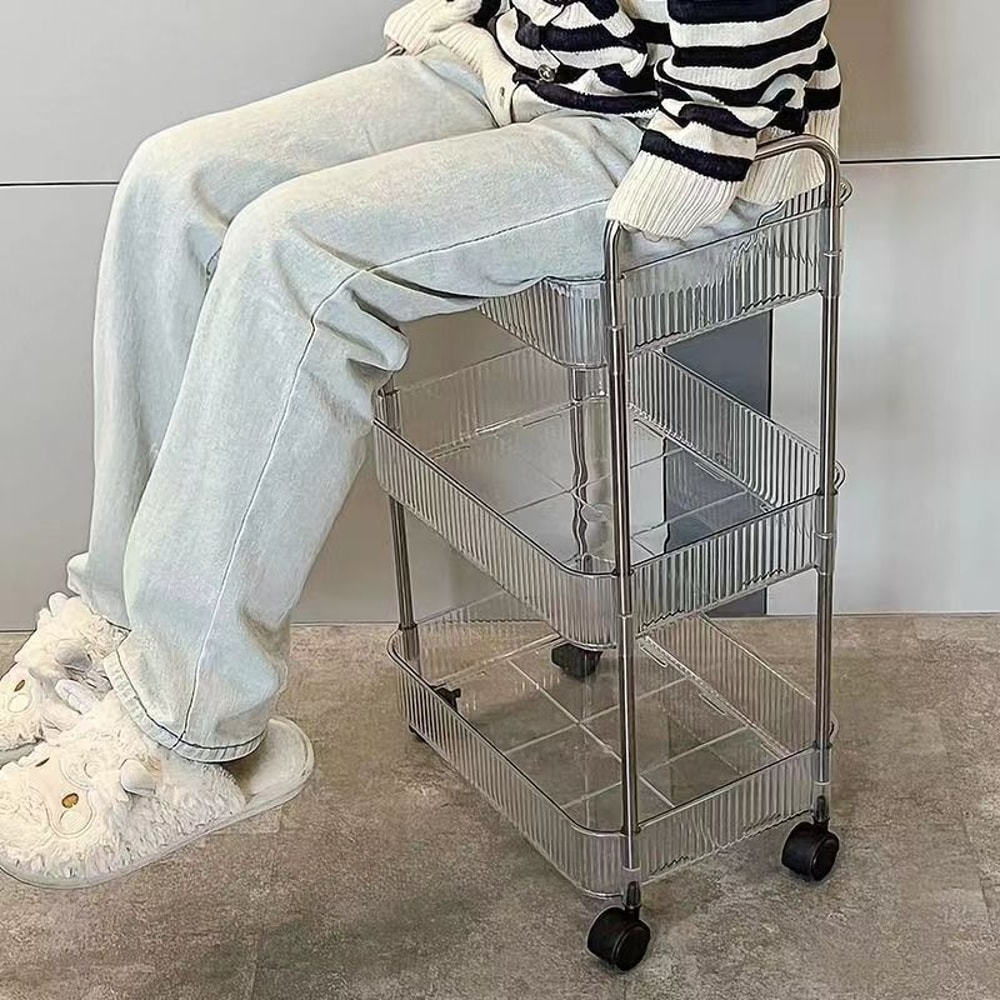 Multilayer Transparent Acrylic Storage Trolley with Wheels Mobile Shelf for Living Room, Bathroom & Snacks