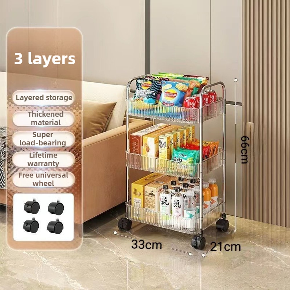 Multilayer Transparent Acrylic Storage Trolley with Wheels Mobile Shelf for Living Room, Bathroom & Snacks
