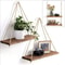 Wooden Hanging Plant Shelf with Hemp Rope Floating Wall Mounted Tray for Home, Garden, and Living Room Decoration