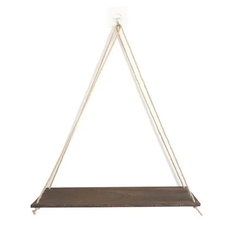 Wooden Hanging Plant Shelf with Hemp Rope Floating Wall Mounted Tray for Home, Garden, and Living Room Decoration