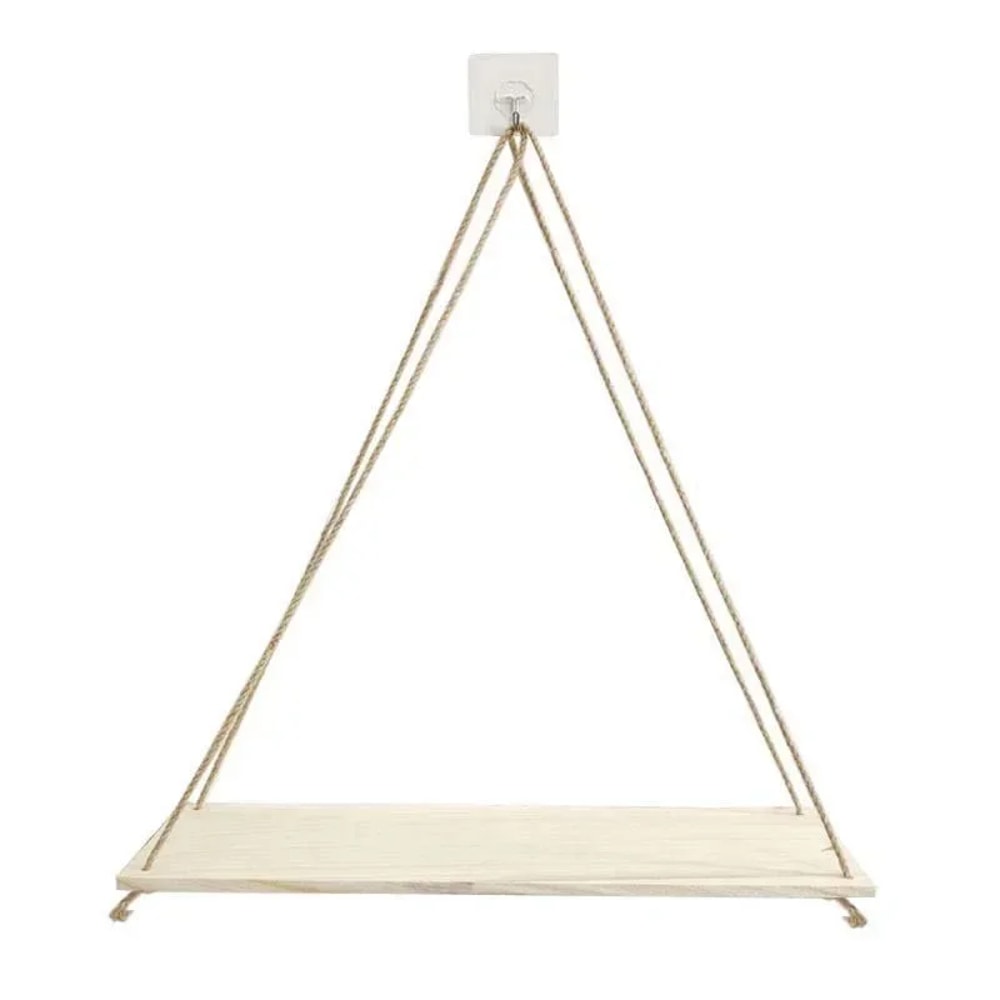 Wooden Hanging Plant Shelf with Hemp Rope Floating Wall Mounted Tray for Home, Garden, and Living Room Decoration