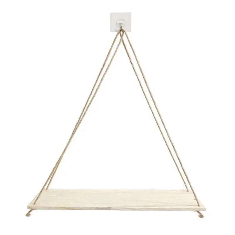 Wooden Hanging Plant Shelf with Hemp Rope Floating Wall Mounted Tray for Home, Garden, and Living Room Decoration