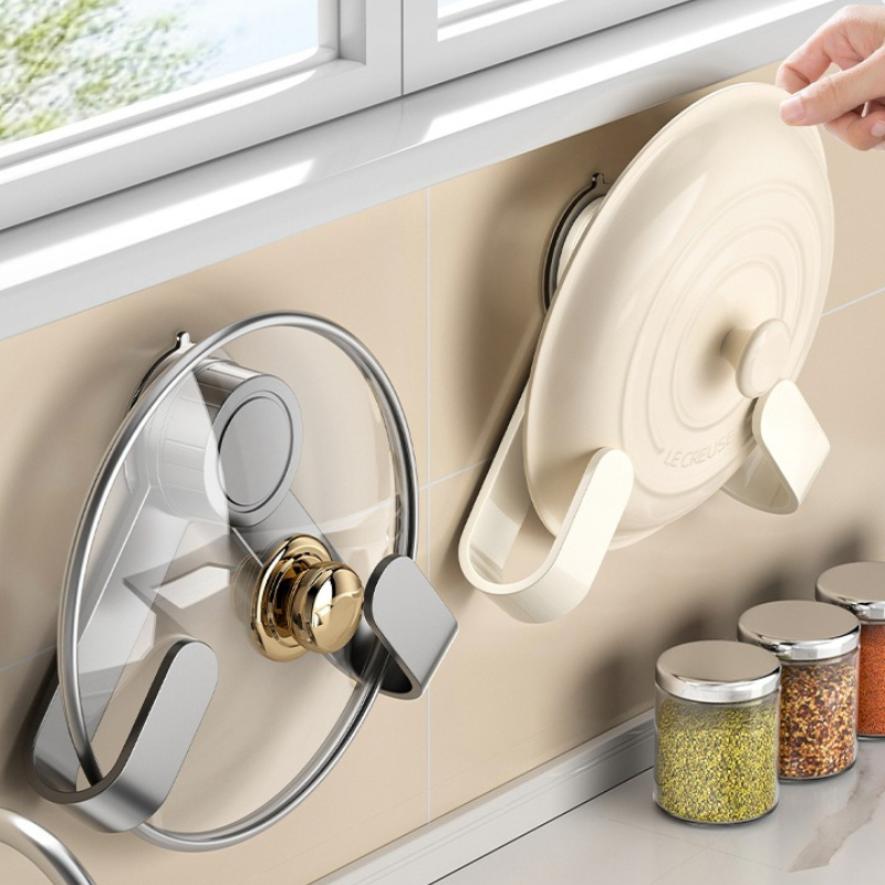 WallMounted Pot Lid Rack With Hooks MultiFunctional Holder Chopping Boar 2