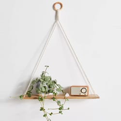 macrame hanging wall shelf for plants & books boho floating shelf with rope