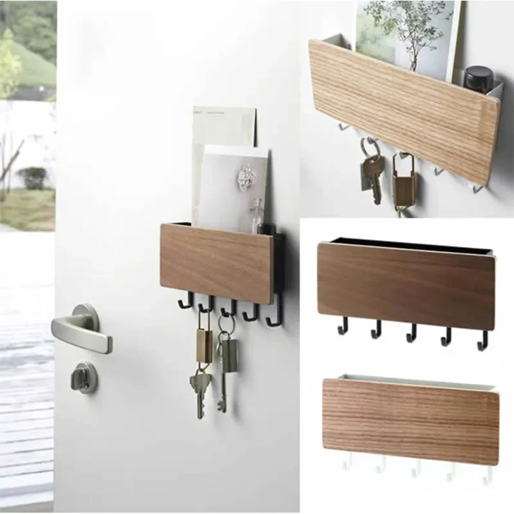 Bamboo Wall Key Hanger Coat Rack Stylish Home Organizer With Hooks 0
