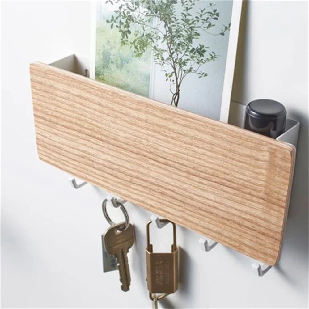 Bamboo Wall Key Hanger Coat Rack Stylish Home Organizer With Hooks 1