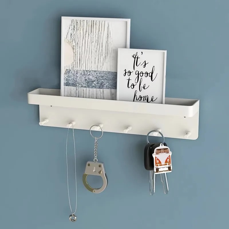 WallMounted Key Holder With Mail Shelf And Hooks Organizer For Kitchen Bathroom And Entryway Storag 3