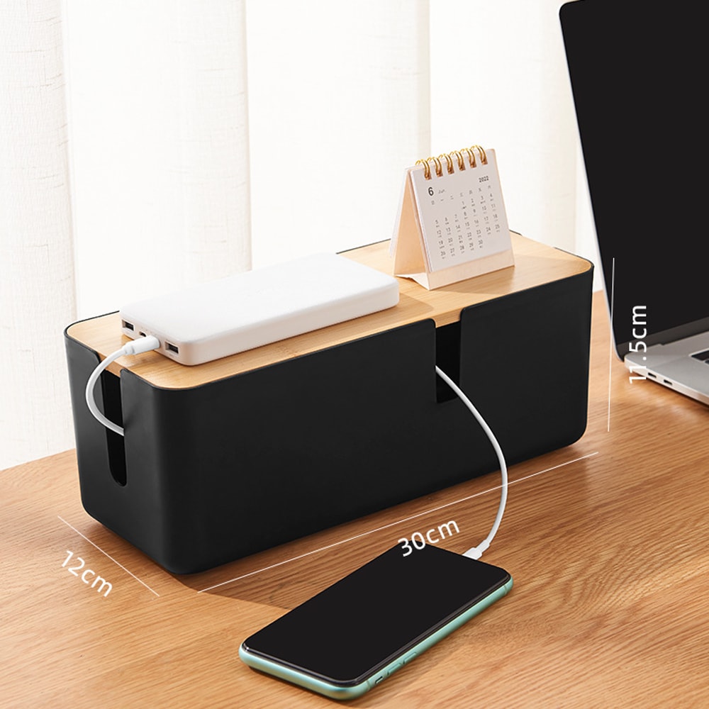 Bamboo Cable Management Box With Storage Desk Organizer For Wires And Power Strips 6