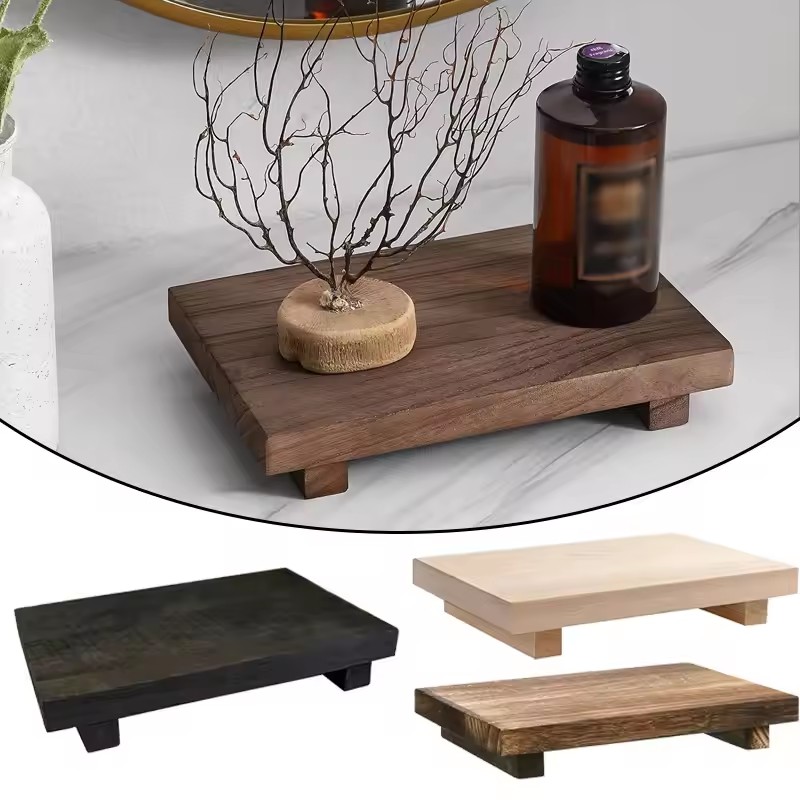 Wooden Tray Pedestal Stand MultiFunctional Storage Holder For Bathroom Kitchen And Home Decor 1