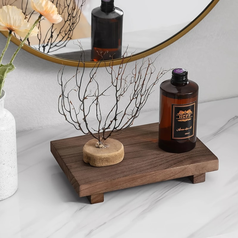 Wooden Tray Pedestal Stand MultiFunctional Storage Holder For Bathroom Kitchen And Home Decor 3