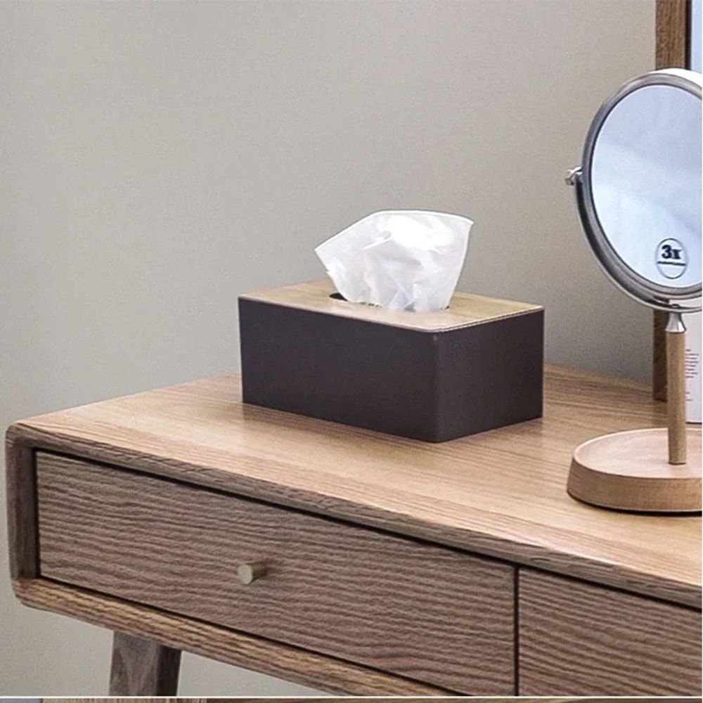 Bamboo Tissue Box Holder Solid Wood Napkin Storage Box For Home Desktop 2