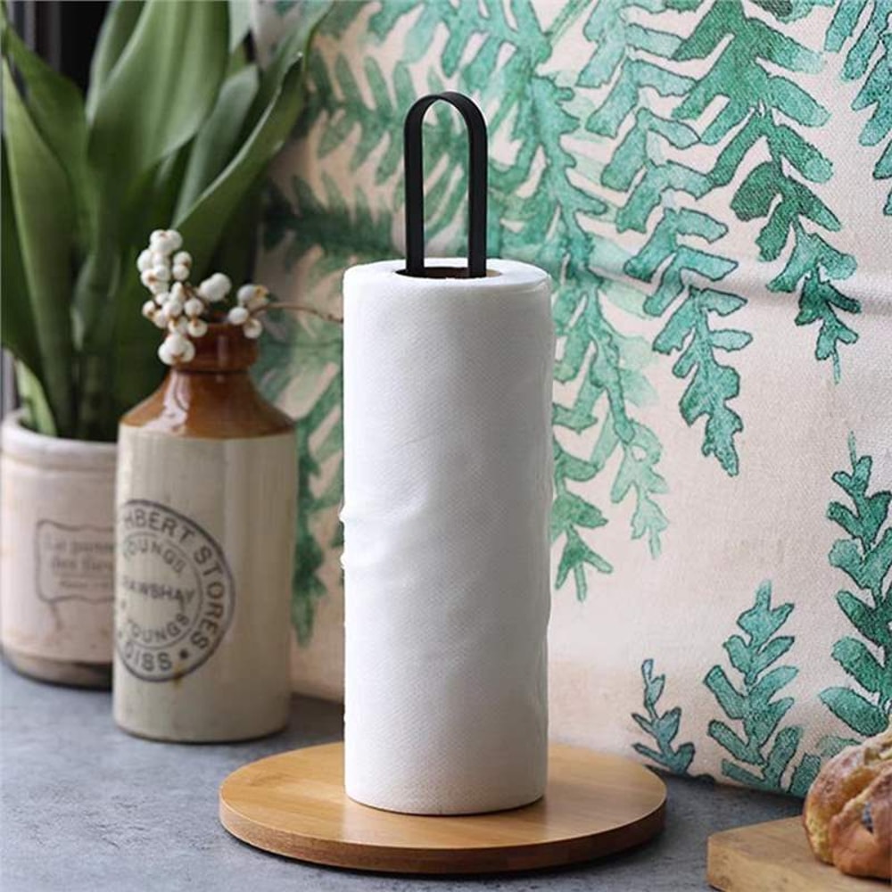 Nordic Style Bamboo Paper Towel Holder FreeStanding Vertical Storage Rack For Kitchen Countertop 1