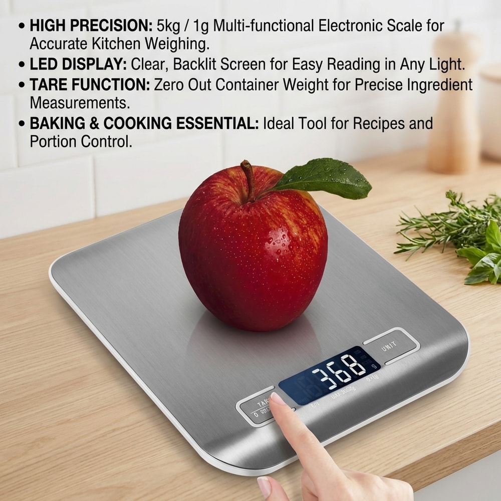 Precision Digital Kitchen Scale With LED Display Stainless Steel Food Weighing Tool 2