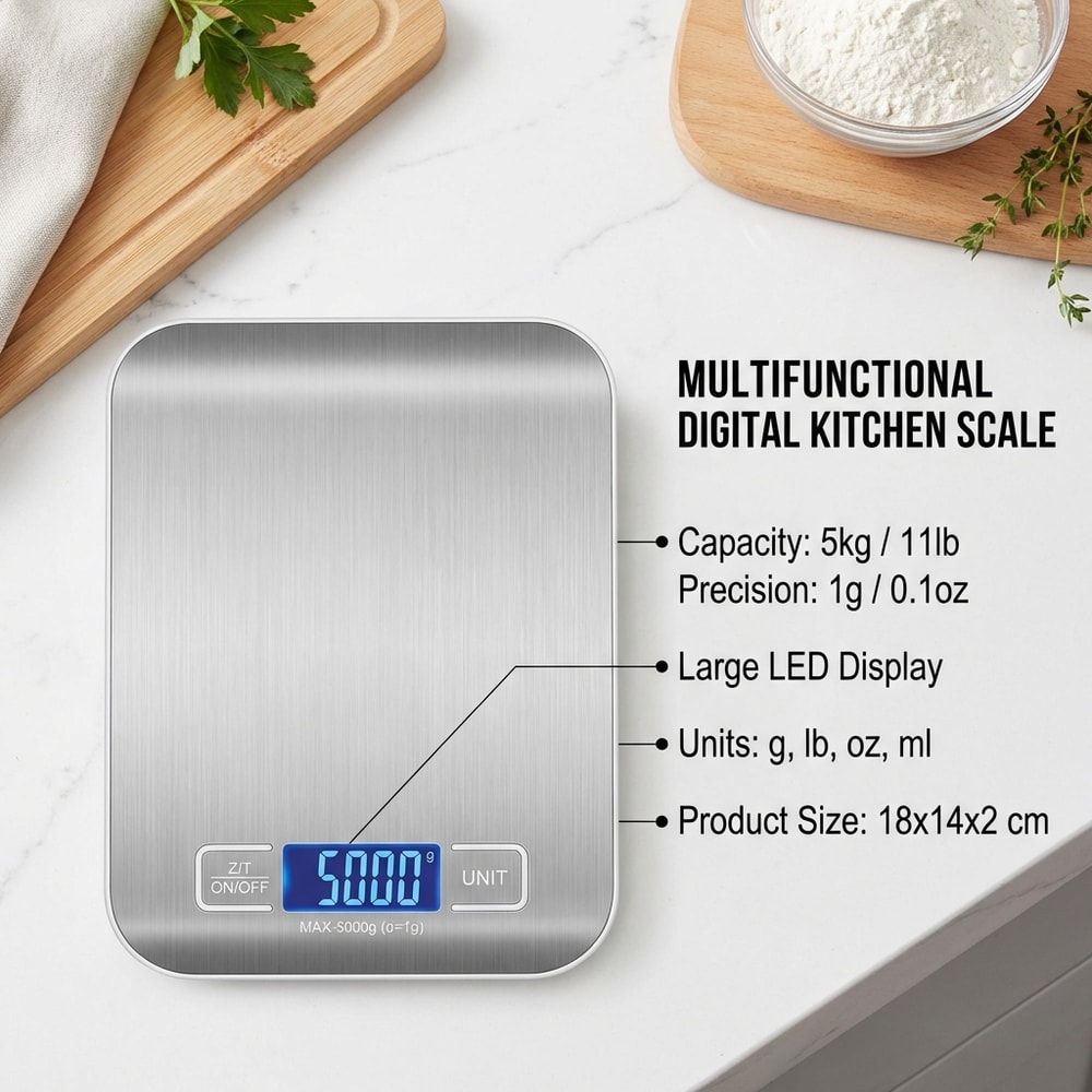 Precision Digital Kitchen Scale With LED Display Stainless Steel Food Weighing Tool 3