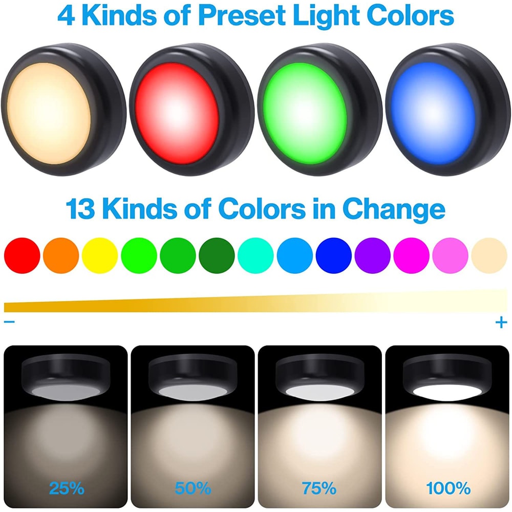 Wireless RGBW LED Puck Lights With Remote Dimmable Under Cabinet Closet Night Lamp 1