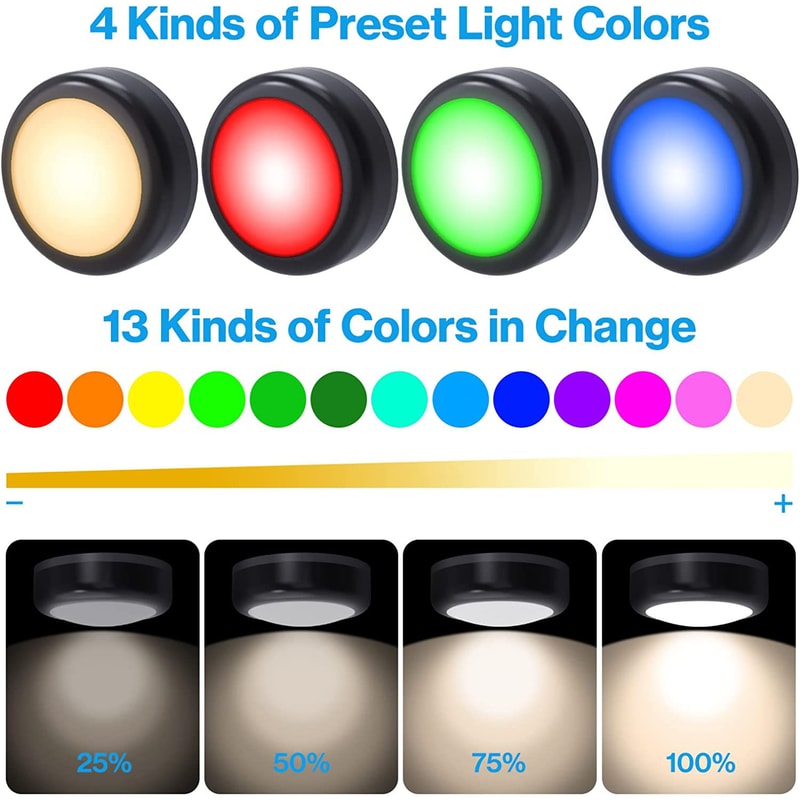 Wireless RGBW LED Puck Lights With Remote Dimmable Under Cabinet Closet Night Lamp 1