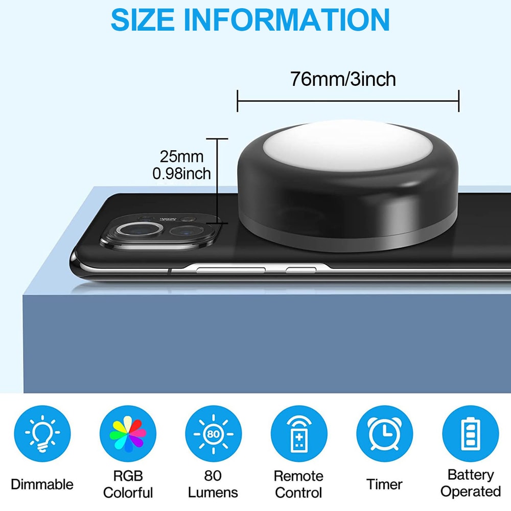 Wireless RGBW LED Puck Lights With Remote Dimmable Under Cabinet Closet Night Lamp 3