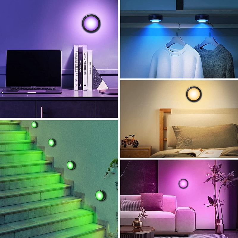 Wireless RGBW LED Puck Lights With Remote Dimmable Under Cabinet Closet Night Lamp 4