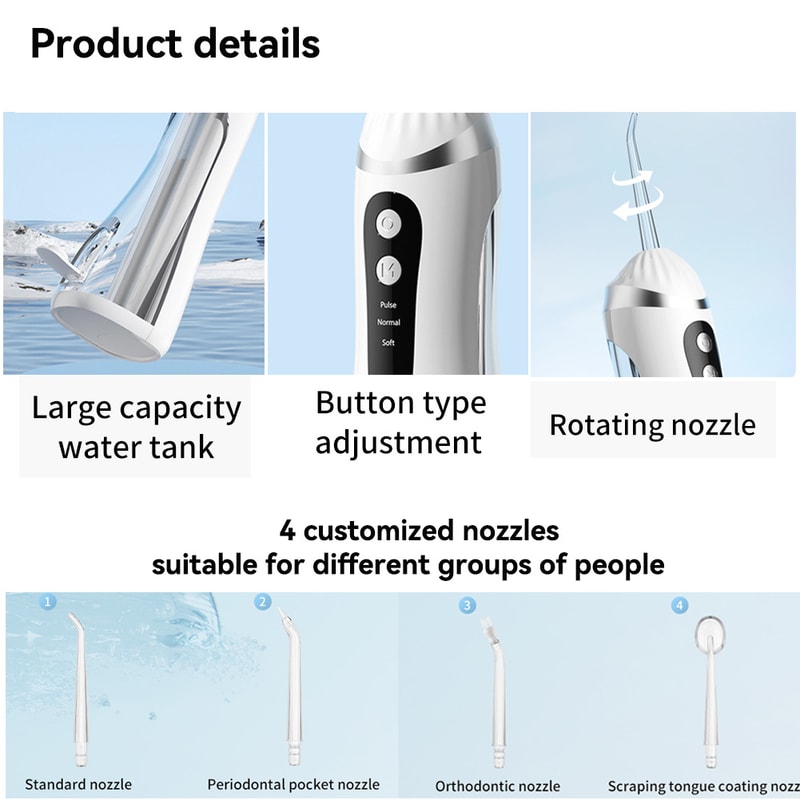 Portable Waterproof Dental Water Flosser with Cleaning Modes, Rechargeable and Teeth Whitening