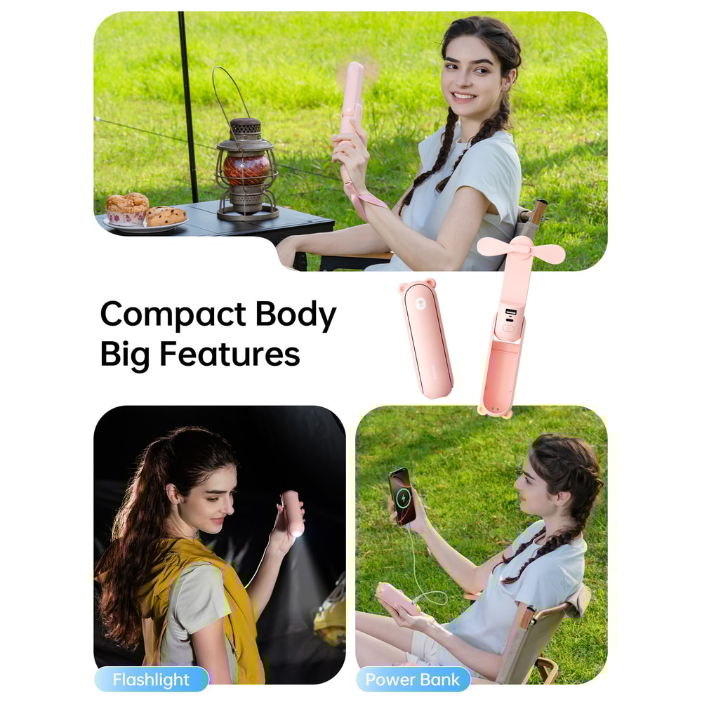 Portable Handheld Fan With Power Bank Flashlight USB Rechargeable Mini Fan 4