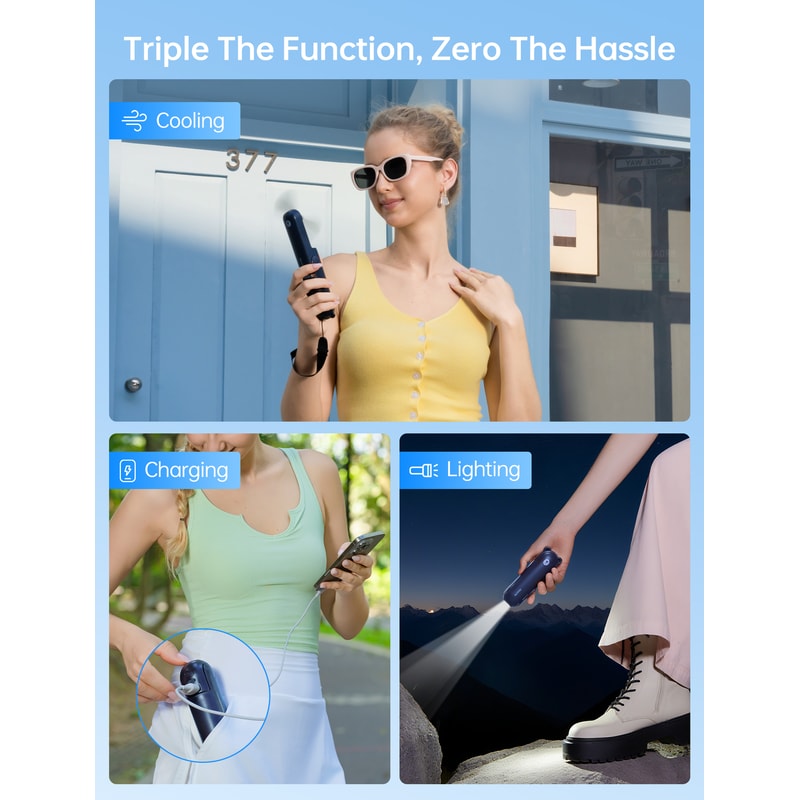 Portable Handheld Fan With Power Bank Flashlight USB Rechargeable Mini Fan 5