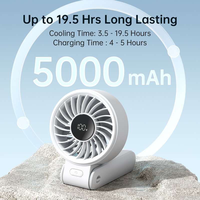 Portable Handheld Fan With LED Display High Speeds Multifunction Personal Fan 5