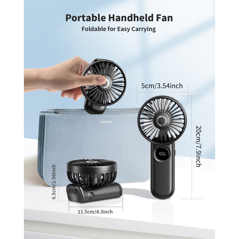Foldable Handheld Fan With LED Display Portable Mini Fan For Travel Beach And Outdoor Use 5