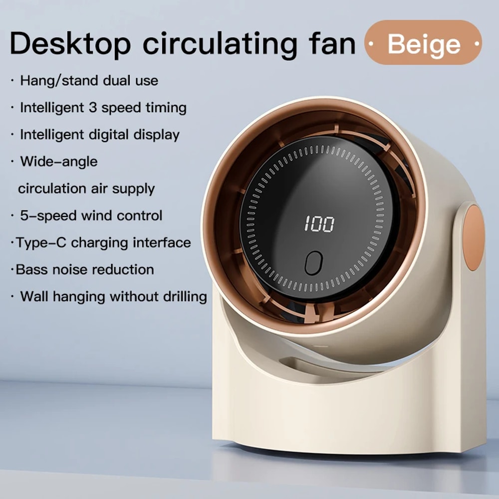 Smart Bladeless Electric Fan With USB Charging Silent Speed Settings Desktop Wall Mounted Air Cond 7
