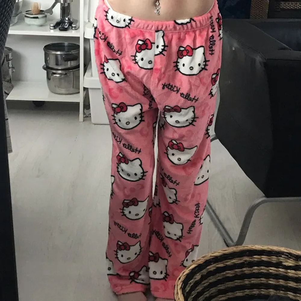 Hello Kitty Pajama Pants For Women Sanrio Anime Cartoon Couple Sleepwear For Home Leisure 3