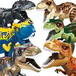 jurassic dinosaur world building blocks set t-rex, triceratops, indominus rex & velociraptor model