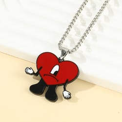 bad bunny cosplay necklace trendy red heart pendant neck chain, perfect for fans & collectors