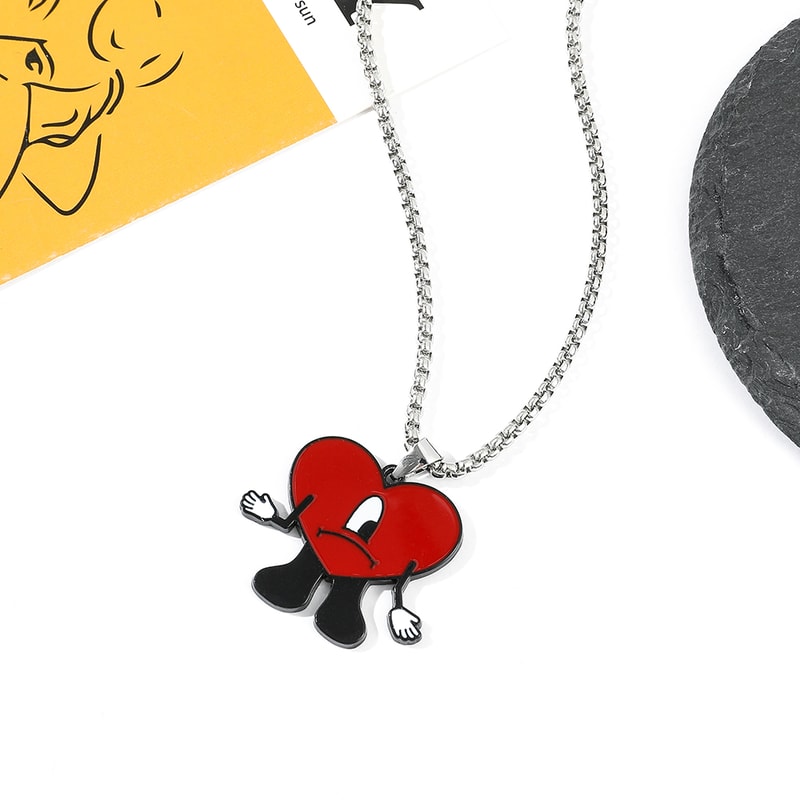 Bad Bunny Cosplay Necklace Trendy Red Heart Pendant Neck Chain, Perfect for Fans & Collectors