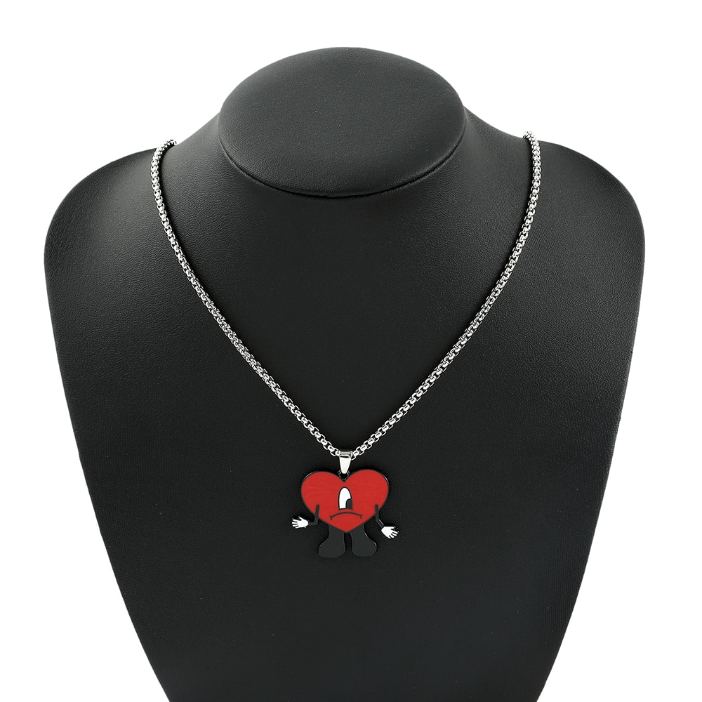 Bad Bunny Cosplay Necklace Trendy Red Heart Pendant Neck Chain, Perfect for Fans & Collectors
