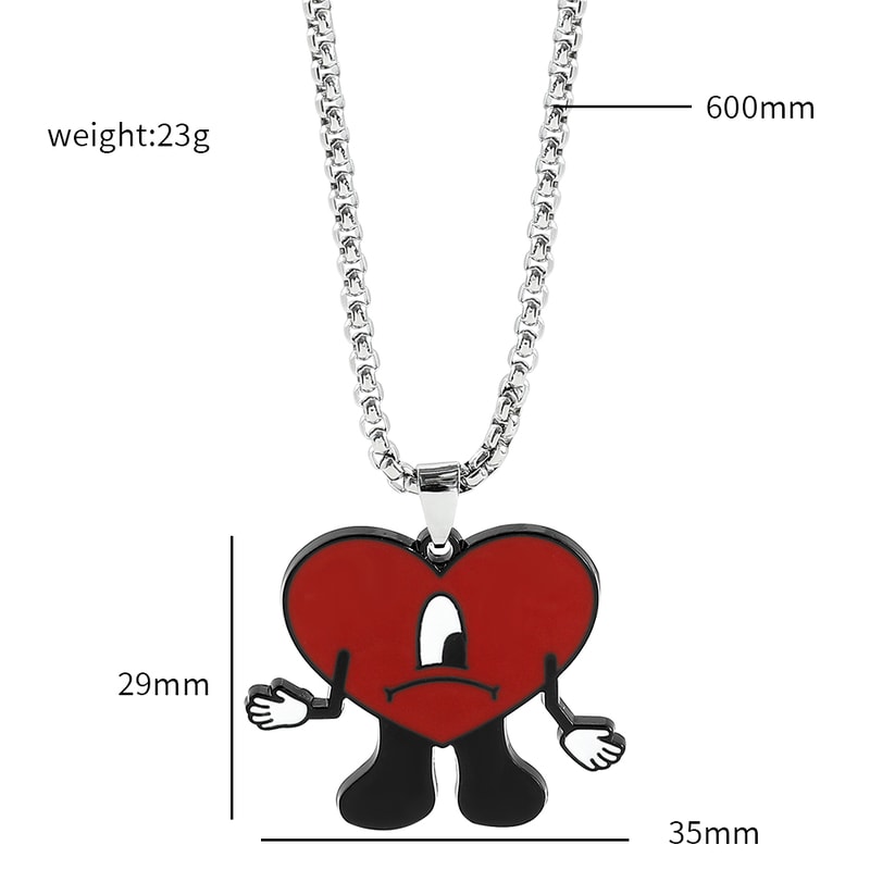 Bad Bunny Cosplay Necklace Trendy Red Heart Pendant Neck Chain, Perfect for Fans & Collectors
