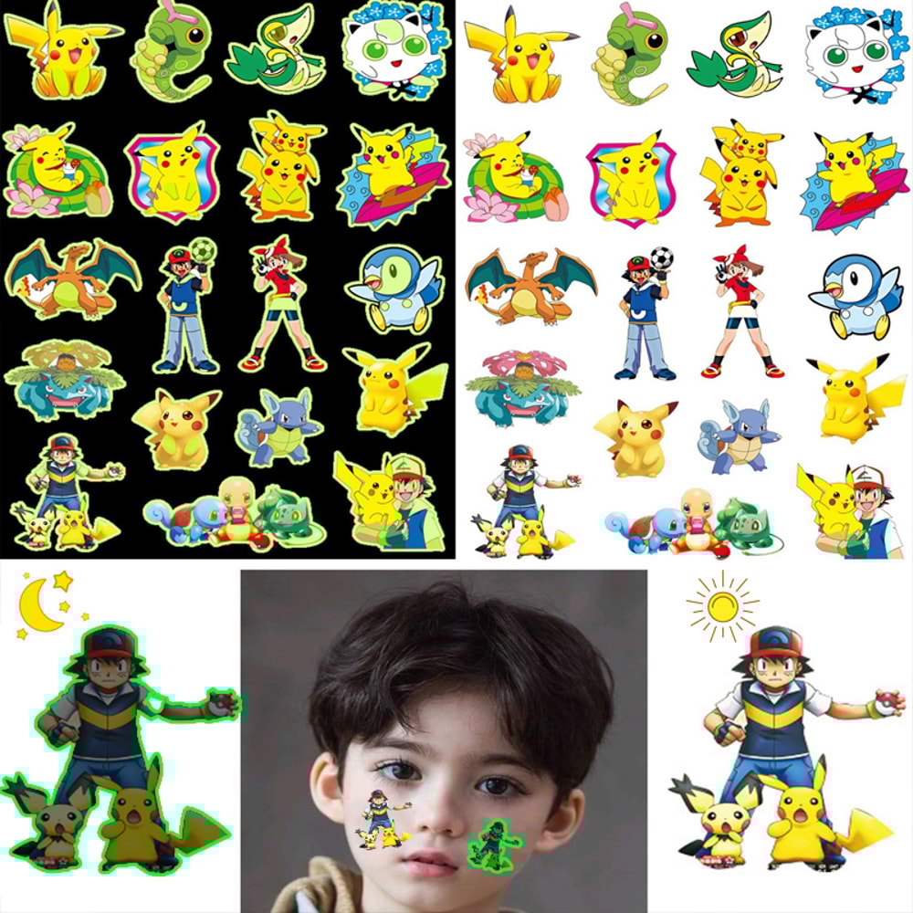 Pokemon GlowInTheDark Temporary Tattoos For Kids Pikachu Stickers For Boys Girls Glow Party Suppli 2