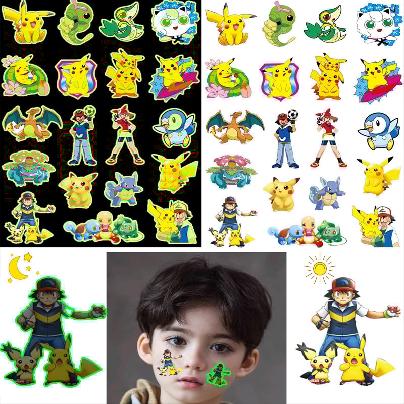 Pokemon GlowInTheDark Temporary Tattoos For Kids Pikachu Stickers For Boys Girls Glow Party Suppli 2