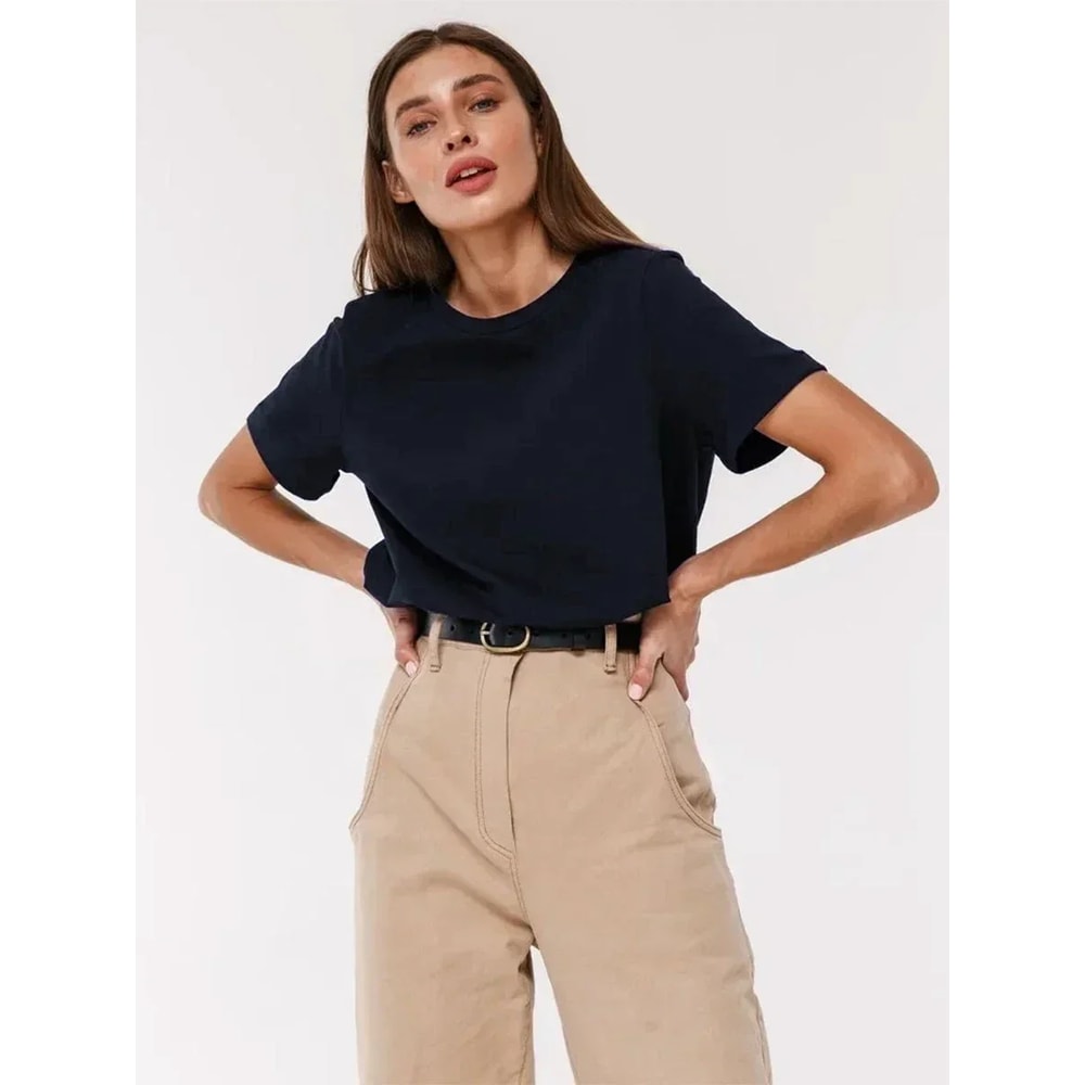 Summer Cotton Womens Casual Short Sleeve TShirt Loose Fit Stylish Basic Top For Everyday Wear 4