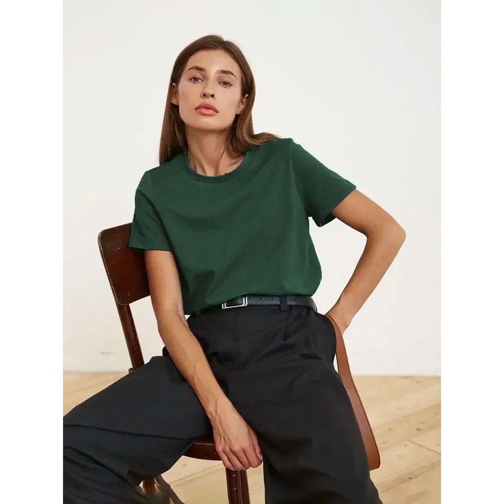 Summer Cotton Womens Casual Short Sleeve TShirt Loose Fit Stylish Basic Top For Everyday Wear 13