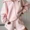 Spring Womens Summer Suit Casual Pink Top Shorts Set Cotton Oversized TwoPiece Tracksuit For Women 0