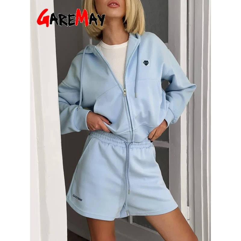 Spring Womens Summer Suit Casual Pink Top Shorts Set Cotton Oversized TwoPiece Tracksuit For Women 3