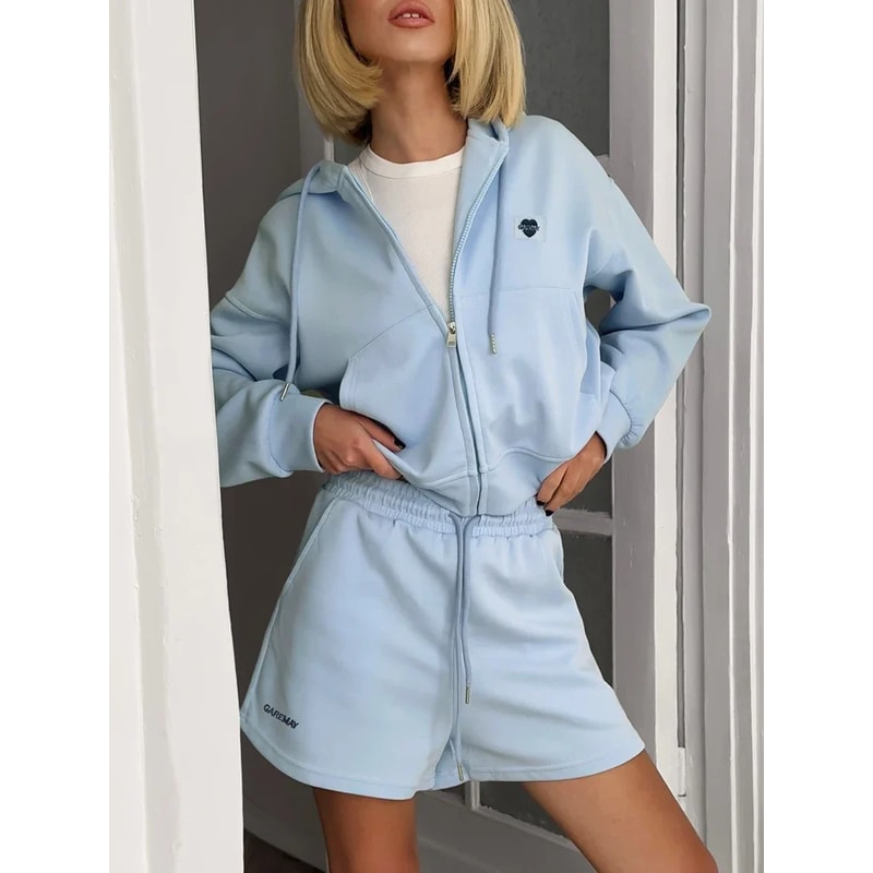 Spring Womens Summer Suit Casual Pink Top Shorts Set Cotton Oversized TwoPiece Tracksuit For Women 7